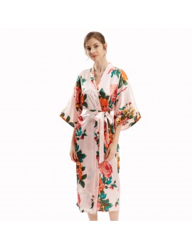 Wholesales Floral Silk Bride Bridesmaid Robe Soft Nightgown Women's Satin Kimono Robes