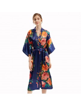 Wholesales Floral Silk Bride Bridesmaid Robe Soft Nightgown Women's Satin Kimono Robes