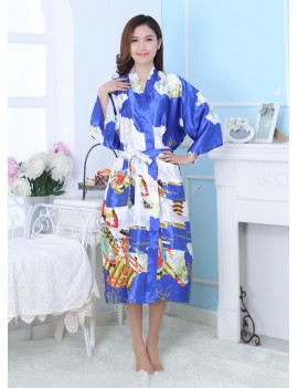 Ladies Satin Long Robe Japanese Style Yukata Pjs Silk Kimonos Robes with Pockets
