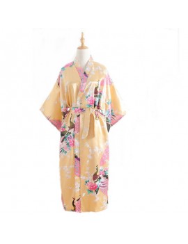 Hot Sale Women Silk Satin Bridesmaid Robe Ladies Yukata Peacock Print Kimono Robes
