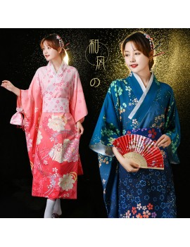 Pink Sakura Floral Japanese Kimonos Furisode Long Sleeve Nihonkimono Girls Yukata Bath Robe Ladies Kimono Japan