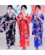Peacock Flower Print Japan Style Robe Silk Bathrobe Yukata Women Traditional Japanese Kimono Ladies