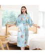 Spring Ladies Satin Long Nightgown Floral Print Yukata Pajamas Silk Kimonos Robe