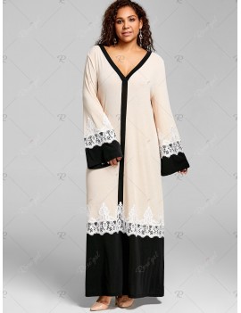 Plus Size Lace Panel Long Arabic Dress - 2xl