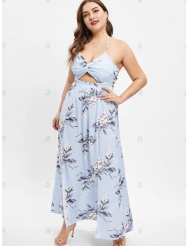 Cut Out Plus Size Floral Print Maxi Dress - L