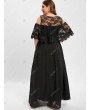 Open Shoulder Plus Size Floral Lace Panel Maxi Dress - L