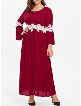 Plus Size Contrast Lace Insert Long Dress - L