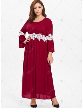 Plus Size Contrast Lace Insert Long Dress - L