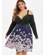 Plus Size Floral Cold Shoulder Surplice Dress - 1x