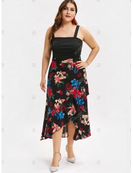 Asymmetric Plus Size Floral Midi Dress - 4x
