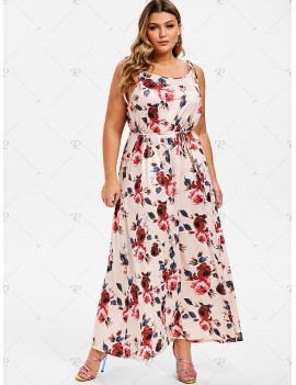 Plus Size Tie Floral Maxi Trapeze Dress - 2x