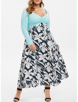 Plus Size Pleated Front Raglan Sleeve Floral Dress - 2x