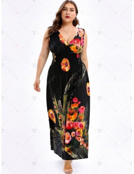 Floral Shirred Plus Size Maxi Dress - 1x