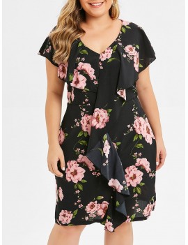 Floral Ruffle Plus Size Dress - 3x