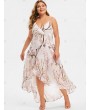 Plus Size Peach Blossom High Low Maxi Dress - L