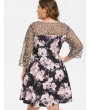 Plus Size Floral Mesh Yoke Semi Formal Dress - 2x