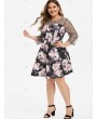 Plus Size Floral Mesh Yoke Semi Formal Dress - 2x