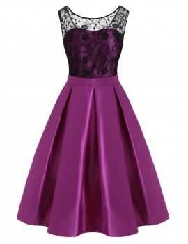 Plus Size Lace Bodice Pleated-detail Semi Formal Dress - 4x