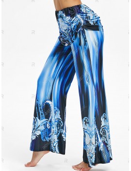 Cinched Elastic Waist Printed Pants - 2xl