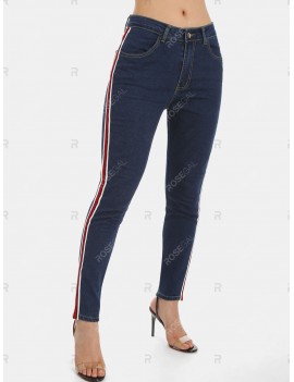 Striped Tape Pocket Skinny Jeans - L