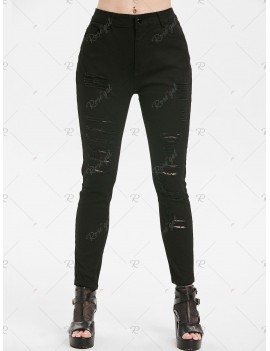 Distressed Pocket Zipper Fly Jeans - L