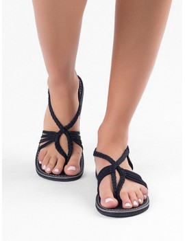 Braided Strap Thong Flat Sandals - Eu 38