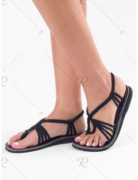 Braided Strap Thong Flat Sandals - Eu 38