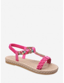 Casual Rhinestone Floral Braid Flat Sandals - Eu 37