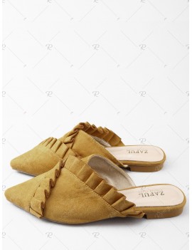 Asymmetric Ruffles Pointed Toe Mules Shoes - 39