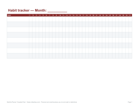 Preview of the first page of Habit tracker
